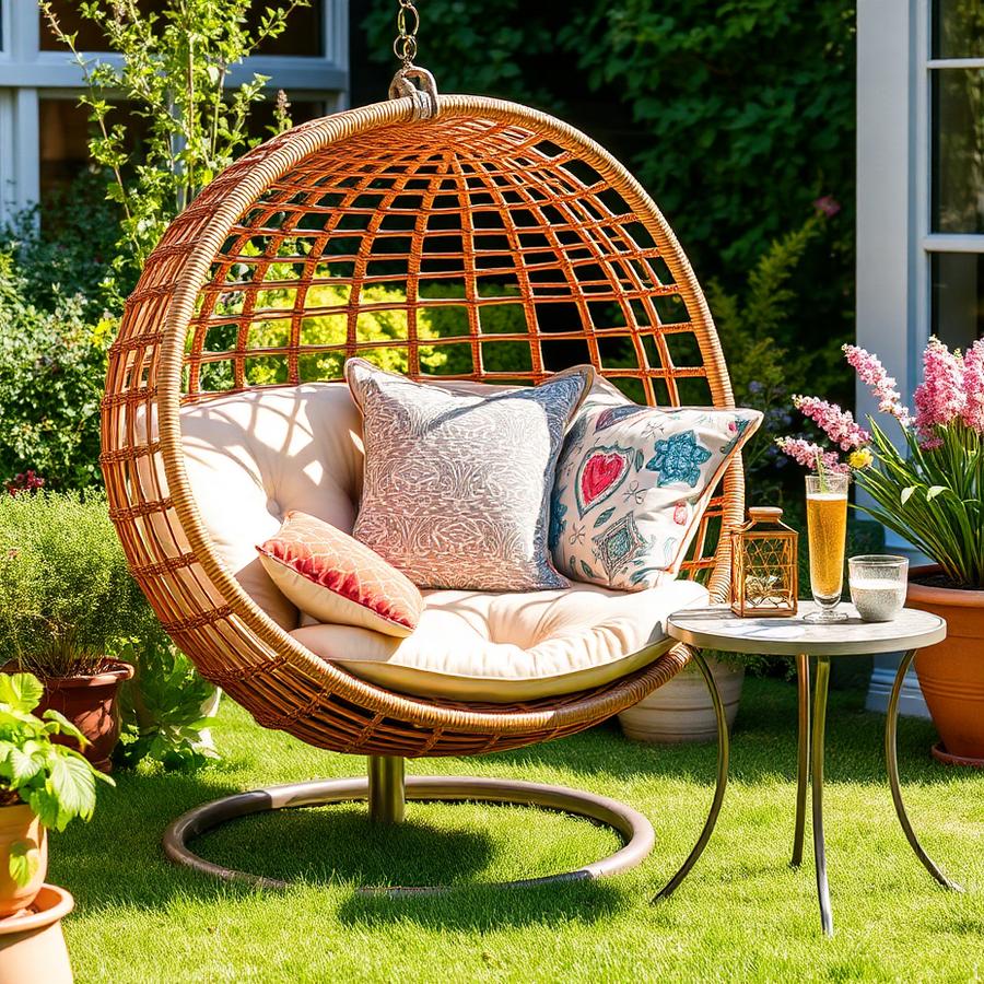 Garden relaxation bundle with egg chair, cushions and side table